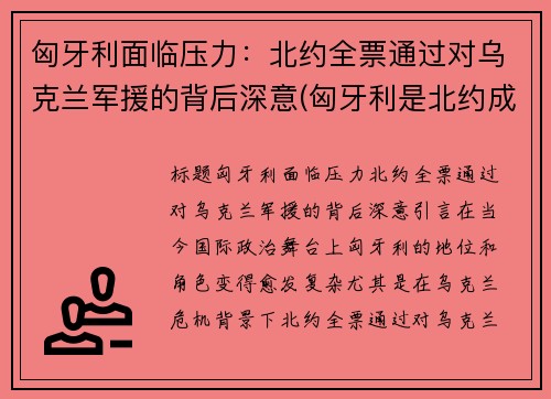 匈牙利面临压力：北约全票通过对乌克兰军援的背后深意(匈牙利是北约成员国吗)