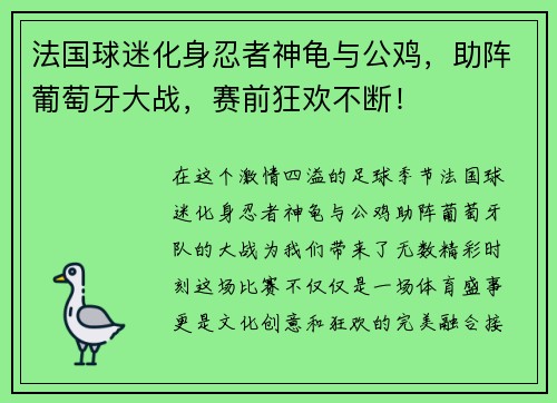 法国球迷化身忍者神龟与公鸡，助阵葡萄牙大战，赛前狂欢不断！